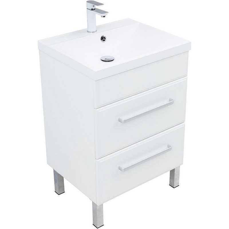 Тумба под раковину Aquanet Лукка 58 302396 подвесная Белая глянцевая МДФ / ЛДСП