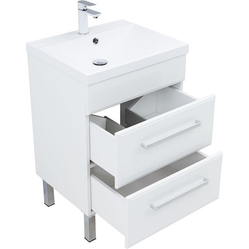 Тумба под раковину Aquanet Лукка 58 302396 подвесная Белая глянцевая МДФ / ЛДСП