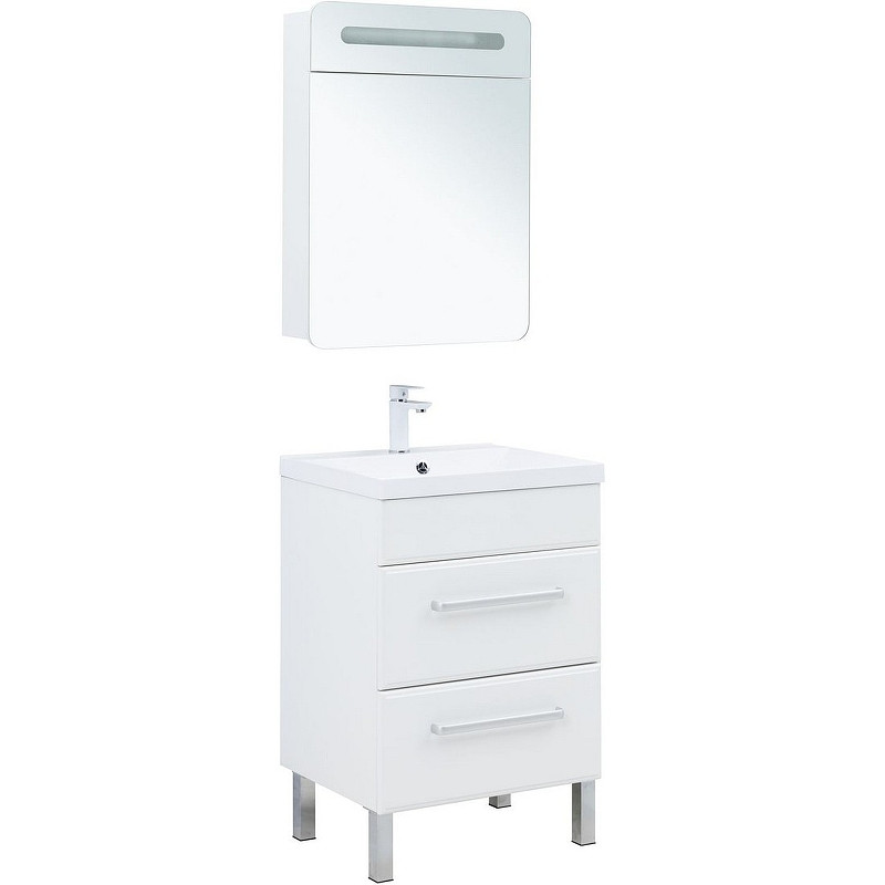 Тумба под раковину Aquanet Лукка 58 302396 подвесная Белая глянцевая МДФ / ЛДСП
