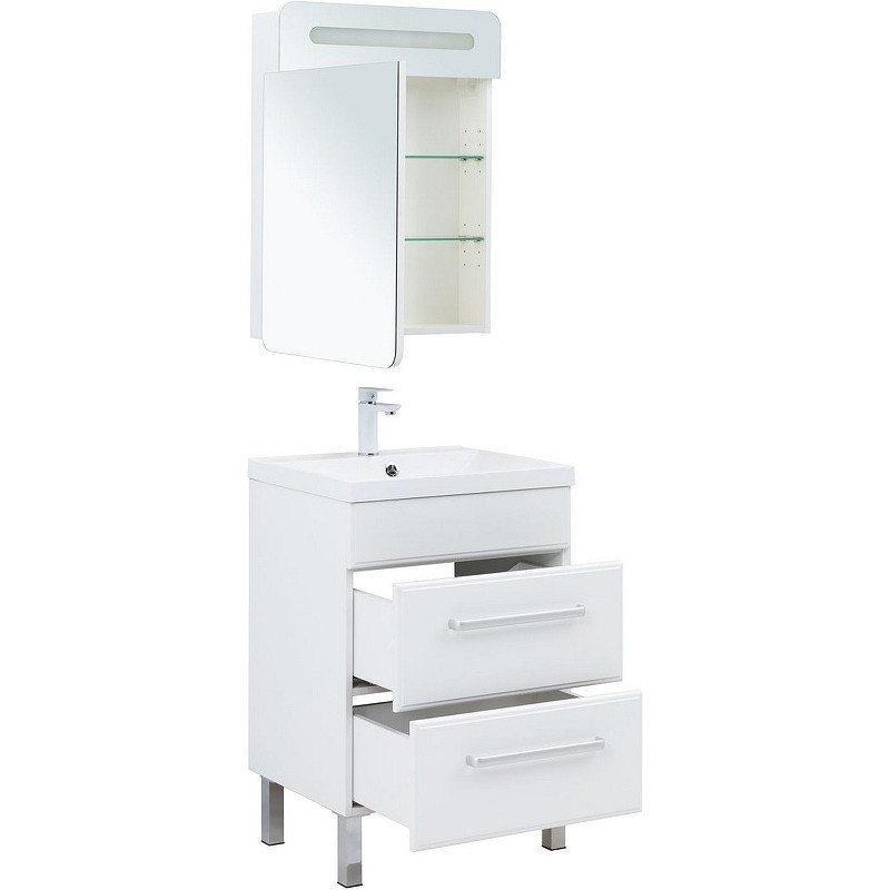 Тумба под раковину Aquanet Лукка 58 302396 подвесная Белая глянцевая МДФ / ЛДСП