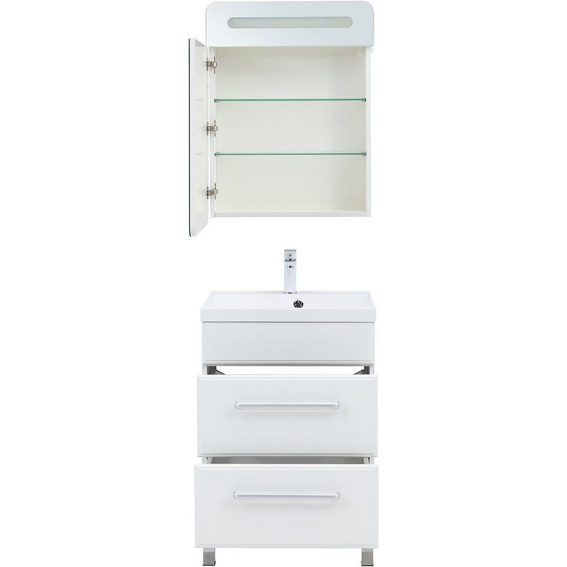 Тумба под раковину Aquanet Лукка 58 302396 подвесная Белая глянцевая МДФ / ЛДСП