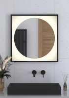Зеркало Defesto Eclipce 70х70 DF 2232 с подсветкой 15W-3000К/в багетной раме/Без выключателя/Теплый белый свет/Черная рама