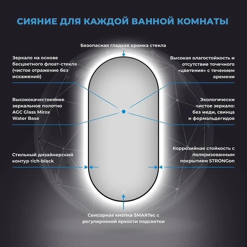 Зеркало Wellsee 7 Rays' Spectrum 50 172201890-172201900 с подсветкой цвет Черный матовый с сенсорным выключателем