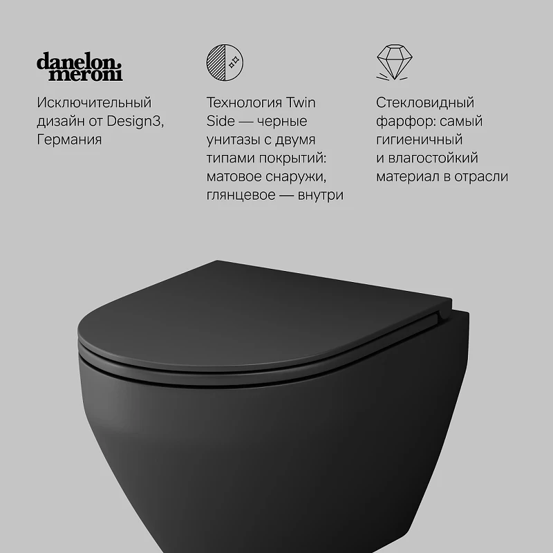 Унитаз AM.PM Spirit V2.0 C701700MBSC подвесной Черный матовый с сиденьем микролифт фарфор подвесной