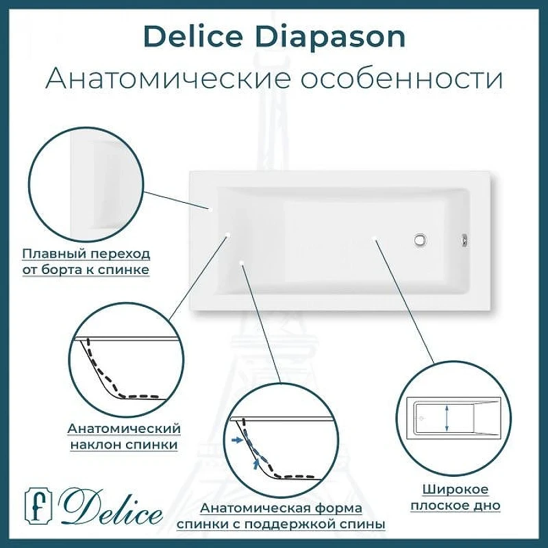 Ванна из искусственного камня Delice Diapason 155х70 DLR330067R-M цвет Белый матовый с ручками Хром