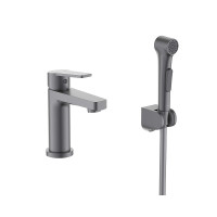 Смеситель для раковины Aquatek Лугано AQ1712BGM с гигиеническим душем цвет Оружейная сталь