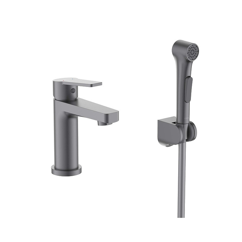 Смеситель для раковины Aquatek Лугано AQ1712BGM с гигиеническим душем цвет Оружейная сталь