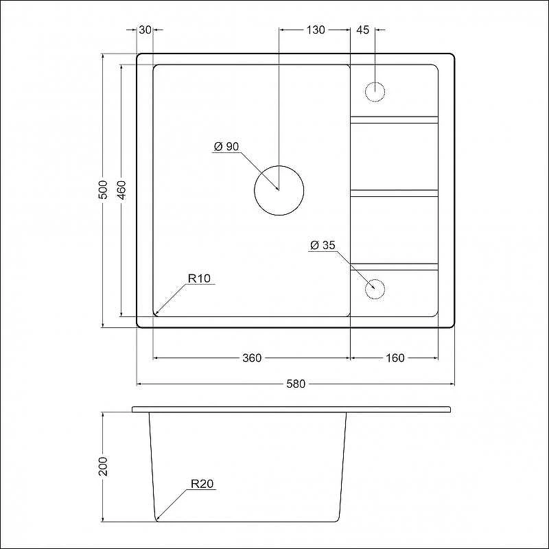 Кухонная мойка Emar Quartz 58 EMQ-1580.Q цвет Барит