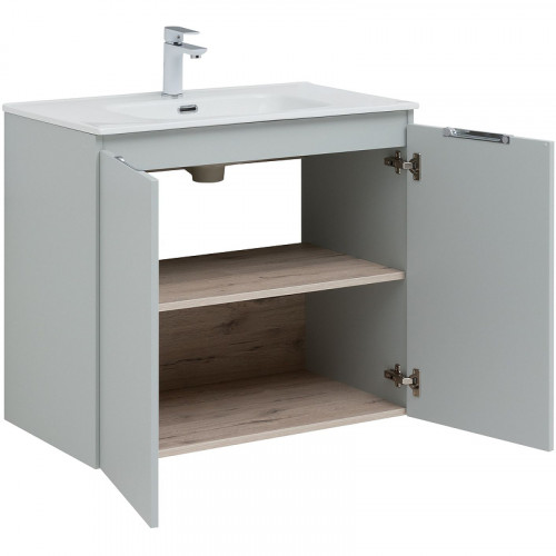 Тумба под раковину Aquanet Алвита New 80 277528 подвесная Серая матовая МДФ / ЛДСП