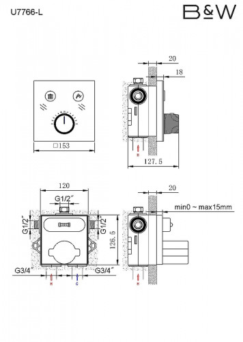 Душевая система Black&amp;White Universe U7766 7766U с термостатом Хром латунь встраиваемый