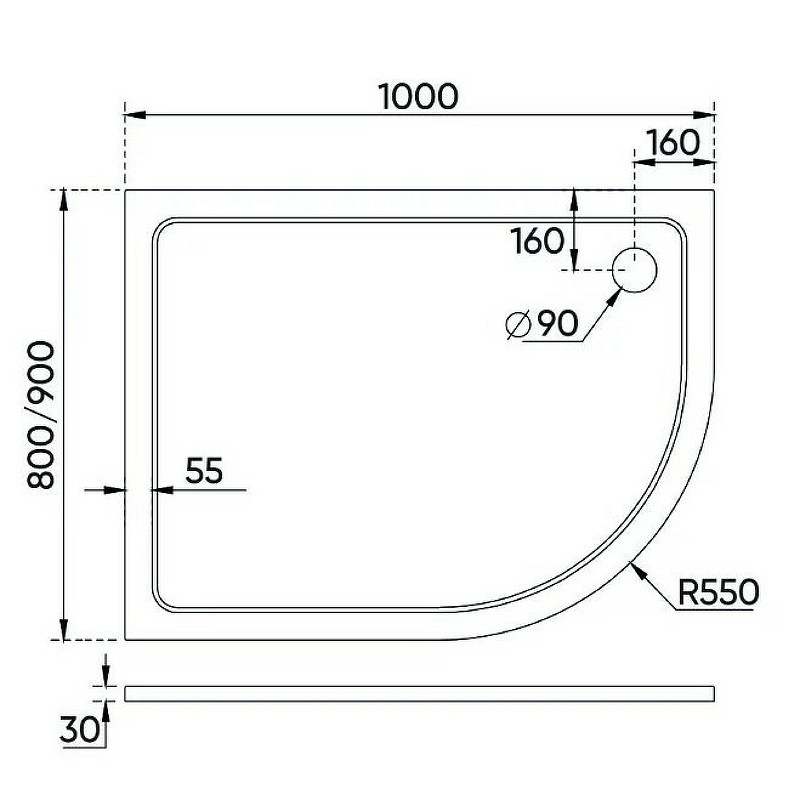 Душевой поддон из искусственного камня Veconi Tezeo 100x80 R TZ11R-10080A-01-19C3 Белый