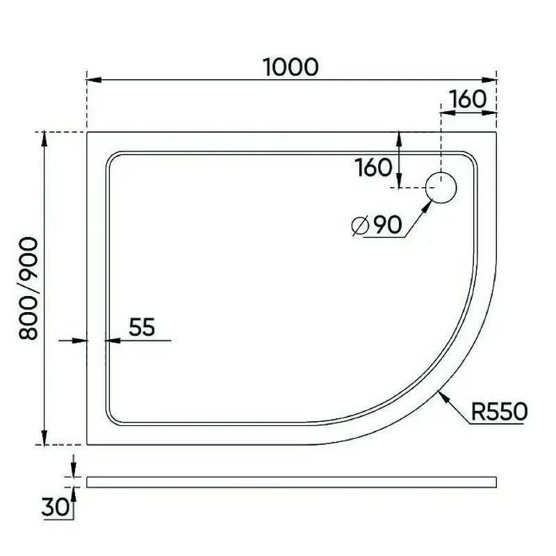 Душевой поддон из искусственного камня Veconi Tezeo 100x80 R TZ11R-10080A-01-19C3 Белый