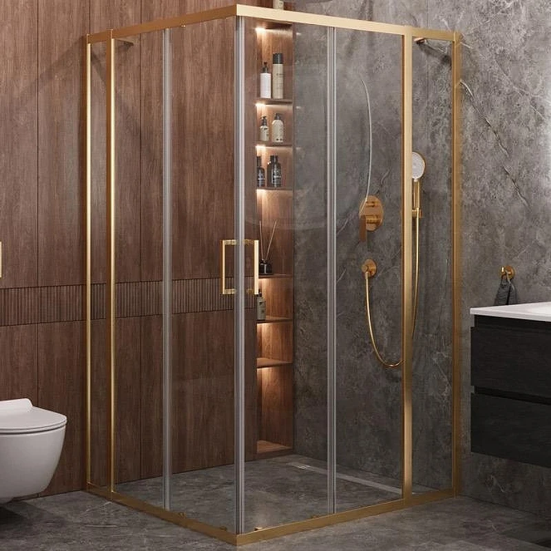 Душевой уголок Cezares Molveno 130x120 MOLVENO-AH-22-130/120-C-BORO-IV Брашированное золото стекло прозрачное