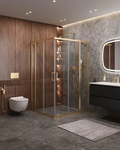 Душевой уголок Cezares Molveno 130x120 MOLVENO-AH-22-130/120-C-BORO-IV Брашированное золото стекло прозрачное