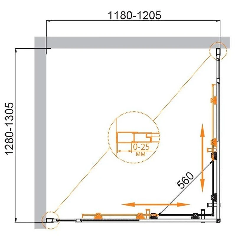 Душевой уголок Cezares Molveno 130x120 MOLVENO-AH-22-130/120-C-BORO-IV Брашированное золото стекло прозрачное