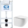 Унитаз с инсталляцией WellWant Aura WWU01121WK + Charus City CR.200.21.01 с сиденьем Микролифт и клавишей смыва Хром глянцевый