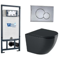 Комплект унитаза с инсталляцией WeltWasser MARBERG 507 + MERZBACH 041 XL MT-BL + MAR 507 RD 10000010960 цвет Черный матовый с сиденьем Микролифт и клавишей смыва цвет Хром
