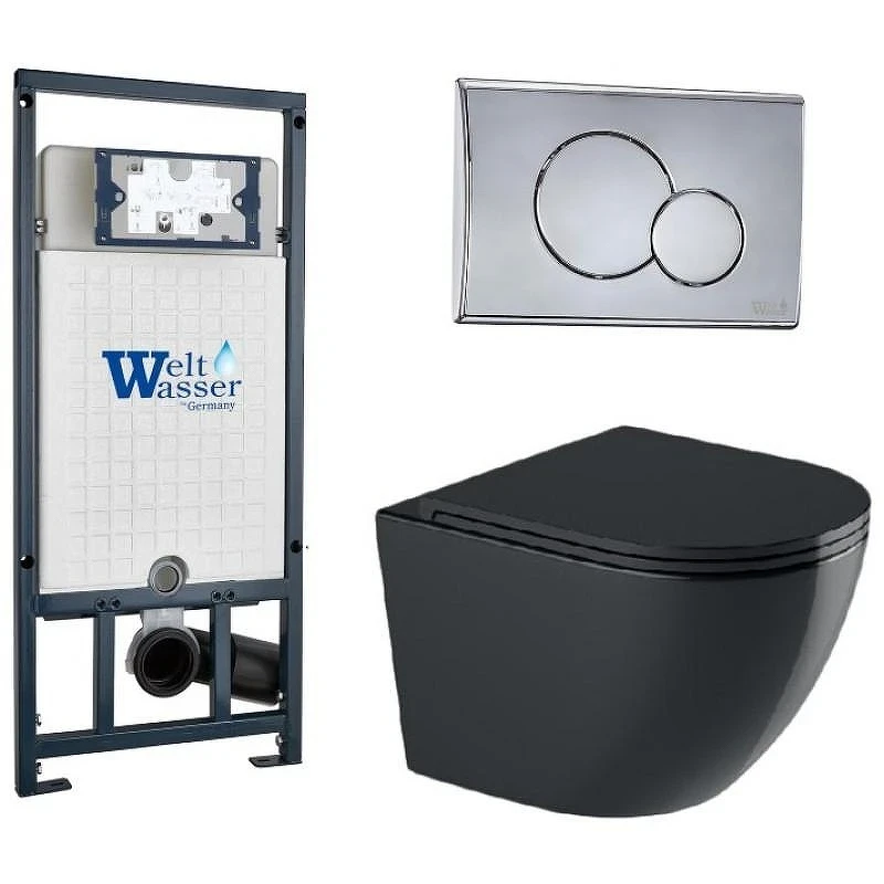 Комплект унитаза с инсталляцией WeltWasser MARBERG 507 + MERZBACH 041 XL MT-BL + MAR 507 RD 10000010960 цвет Черный матовый с сиденьем Микролифт и клавишей смыва цвет Хром