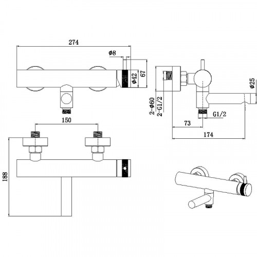 Смеситель для ванны Allen Brau Priority 5.31B10-31 Черный матовый латунь на стену