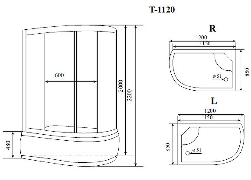 Душевая кабина Timo Standart 120x85 T-1120R с гидромассажем
