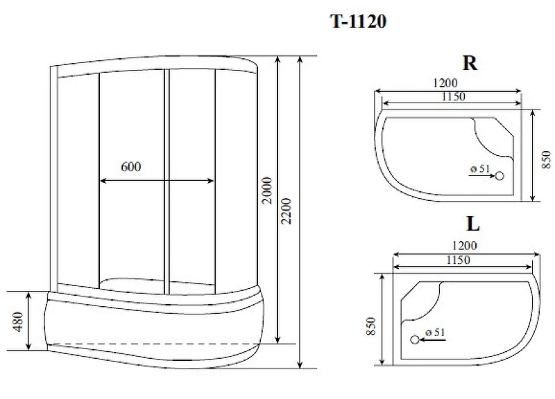 Душевая кабина Timo Standart 120x85 T-1120R с гидромассажем