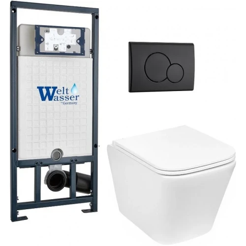 Комплект унитаза с инсталляцией WeltWasser MARBERG 507 + GELBACH 043 MT-WT + MAR 507 RD MT-BL 10000011920 цвет Черный матовый с сиденьем Микролифт и клавишей смыва цвет Черный матовый
