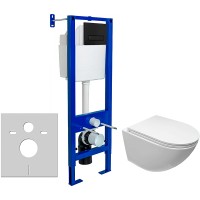 Комплект унитаза Ceruttispa B-2376-3 7183 с инсталляцией Berges Atom 410 040340 с сиденьем Микролифт и Черной матовой клавишей смыва фаянс подвесной