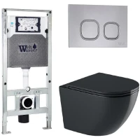 Комплект унитаза с инсталляцией WeltWasser AMBERG 506 ST + MERZBACH 043 GL-BL + AMBERG RD-CR 10000012192 цвет Черный глянцевый с сиденьем Микролифт и клавишей смыва цвет Хром