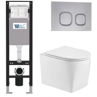 Комплект унитаза с инсталляцией WeltWasser AMBERG 350 + NESENBACH 004 GL-WT + AMBERG RD-CR 10000012395 цвет Белый глянцевый с сиденьем Микролифт и клавишей смыва цвет Хром
