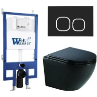 Комплект унитаза с инсталляцией WeltWasser BAMBERG 545 + MERZBACH 041 XL MT-BL + BAMBERG BL 10000012875 цвет Черный матовый с сиденьем Микролифт и клавишей смыва цвет Черный
