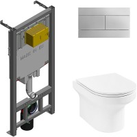 Комплект унитаза с инсталляцией Jacob Delafon Elite E21742RU-00 с сиденьем Микролифт и клавишей смыва Хром фарфор подвесной