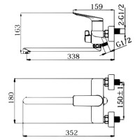 Смеситель для ванны Haiba HB22816-3 универсальный Оружейная сталь латунь на стену однорычажный