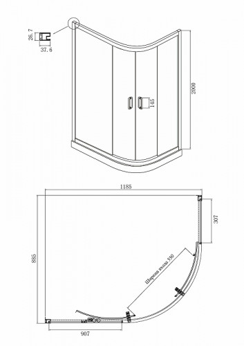 Душевой уголок Ambassador Royal 120x90 18015102 профиль Хром стекло белое с рисунком