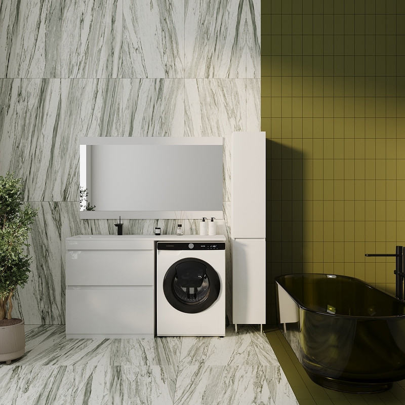 Тумба под раковину Style Line Даллас Люкс Plus 140 L СС-00002385 Белая МДФ / ЛДСП