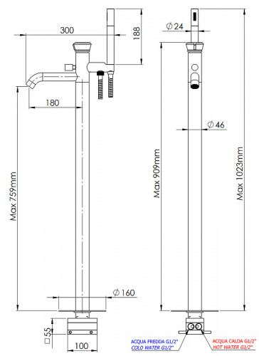 Смеситель для ванны Remer Element ET08 цвет Хром