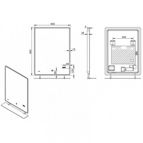 Зеркало Esbano 60 ESMI2073HDSA с подсветкой с сенсорным выключателем с подогревом и часами стекло