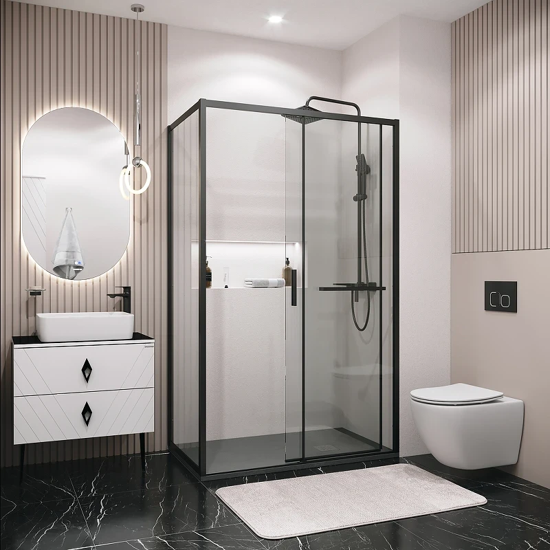 Душевой уголок Grossman Style 100х90 120.K33.05.1090.21.00 профиль Черный матовый стекло прозрачное