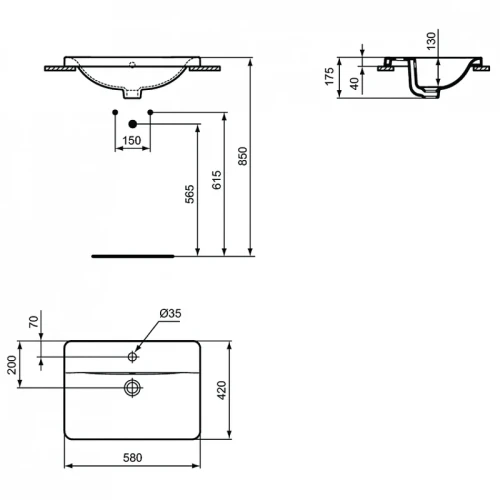 Раковина встраиваемая сверху Ideal Standard Connect 58 E504401 цвет Euro White / Евробелый
