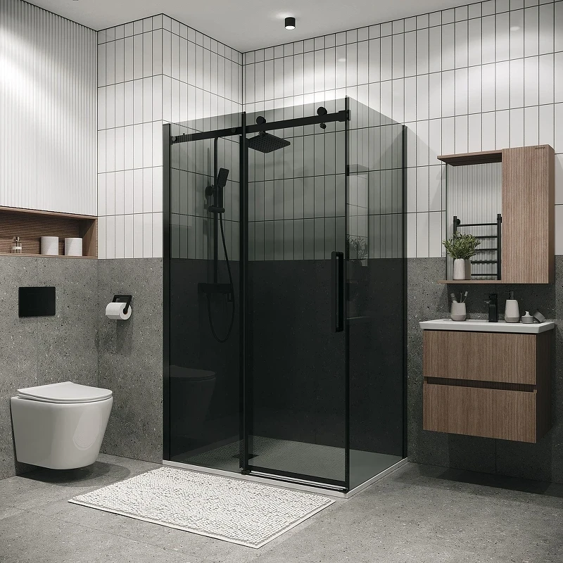 Душевой уголок Grossman Classic 140x70 120.K33.04.1470.21.10 профиль Черный матовый стекло тонированное