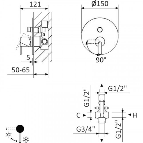 Смеситель для душа Cezares LEAF-VDIM-NOP Черный матовый латунь встраиваемый
