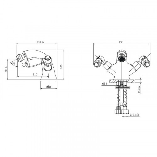 Смеситель для биде Caprigo Adria-Classic Metal Edition 03M-530-crm Хром латунь