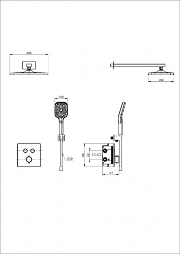 Душевая система Wonzon &amp; Woghand WW-D2017-B-MB с термостатом цвет Черный матовый