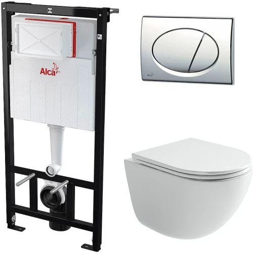 Комплект унитаза Ceramicanova Vogue CN4008T с инсталляцией Alcaplast Sadromodul AM101/1120-3:1 RU M71-0001 с сиденьем Микролифт и клавишей смыва Хром фарфор подвесной