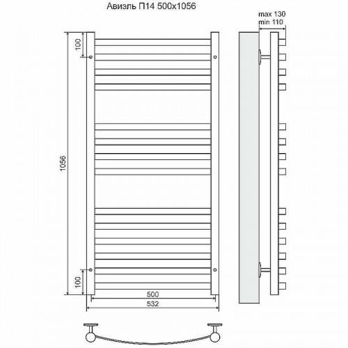 Водяной полотенцесушитель Terminus Авиэль П14 500х1056 4620768886393 Хром