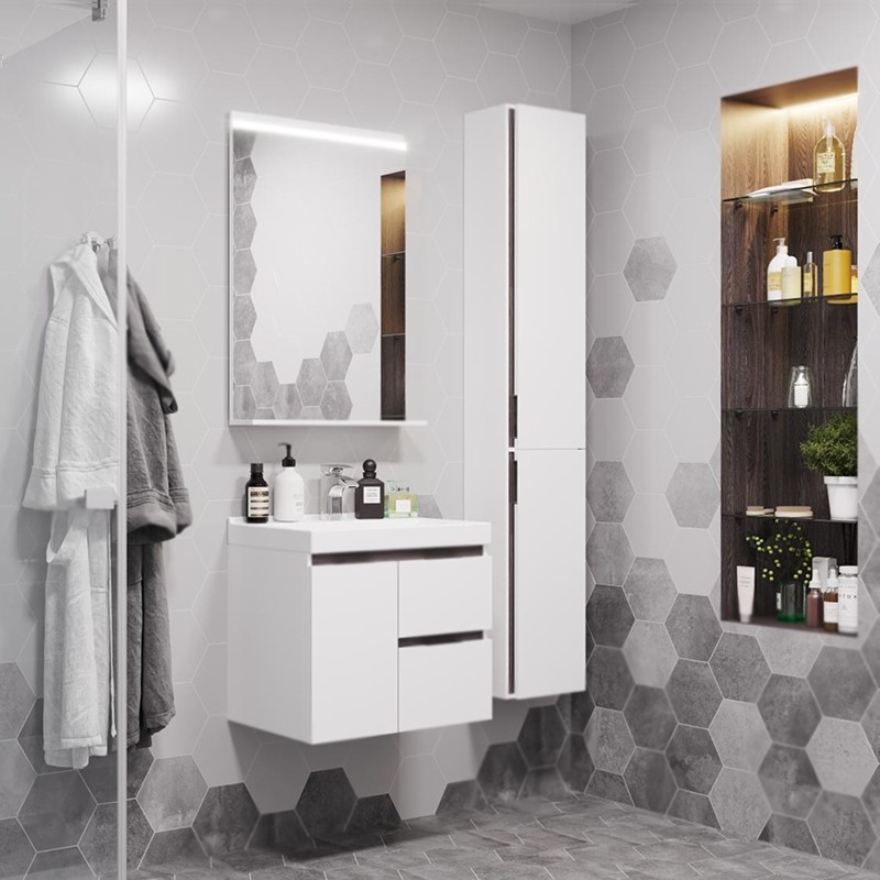Зеркало Aquaton Рене 60 1A222302NR010 с подсветкой Белое глянцевое МДФ / ЛДСП, стекло