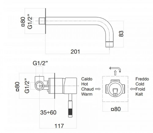 Смеситель для раковины Webert Rimini RI830606010 Золото встраиваемый
