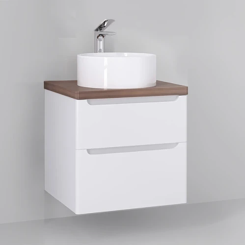 Тумба под раковину Jorno Wood 60 wood.01.60/P/W подвесная Белая МДФ / ЛДСП