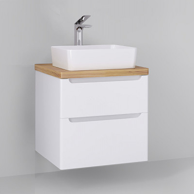 Тумба под раковину Jorno Wood 60 wood.01.60/P/W подвесная Белая МДФ / ЛДСП