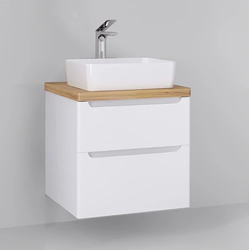 Тумба под раковину Jorno Wood 60 wood.01.60/P/W подвесная Белая МДФ / ЛДСП