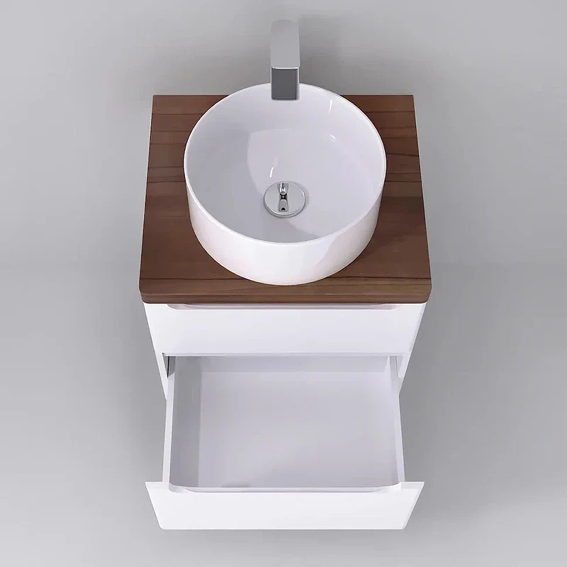 Тумба под раковину Jorno Wood 60 wood.01.60/P/W подвесная Белая МДФ / ЛДСП